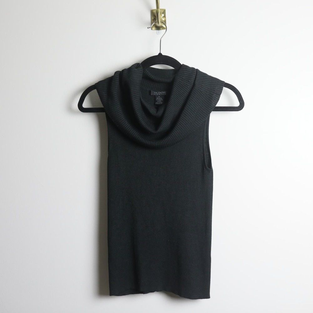 Vintage The Limited Silk Blend Black Ribbed Knit Cowl Neck Sleeveless Top
